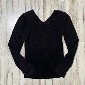 2000s Y2k Moda International Black Ribbed Knit Square Neckline Top Womens Medium